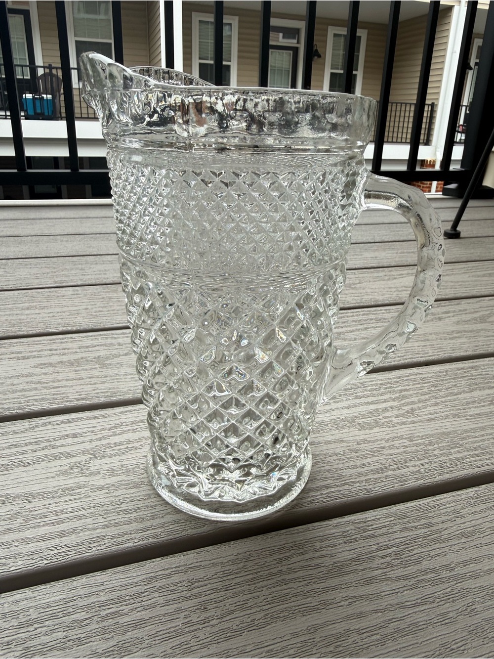 Vintage Clear Pressed Glass Pitcher w Diamond Pattern